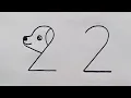How to draw dog drawing from number 22 | creative dog drawing using number 22 | Step by step