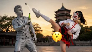Chú mèo Trung Quốc siêu đẳng với tuyệt chiêu mở nắp c本想整蛊汉服小姐姐，反被她的神操作反杀了？一记飞踢惊艳全场！#二次元 #搞笑 #功夫 #ttc