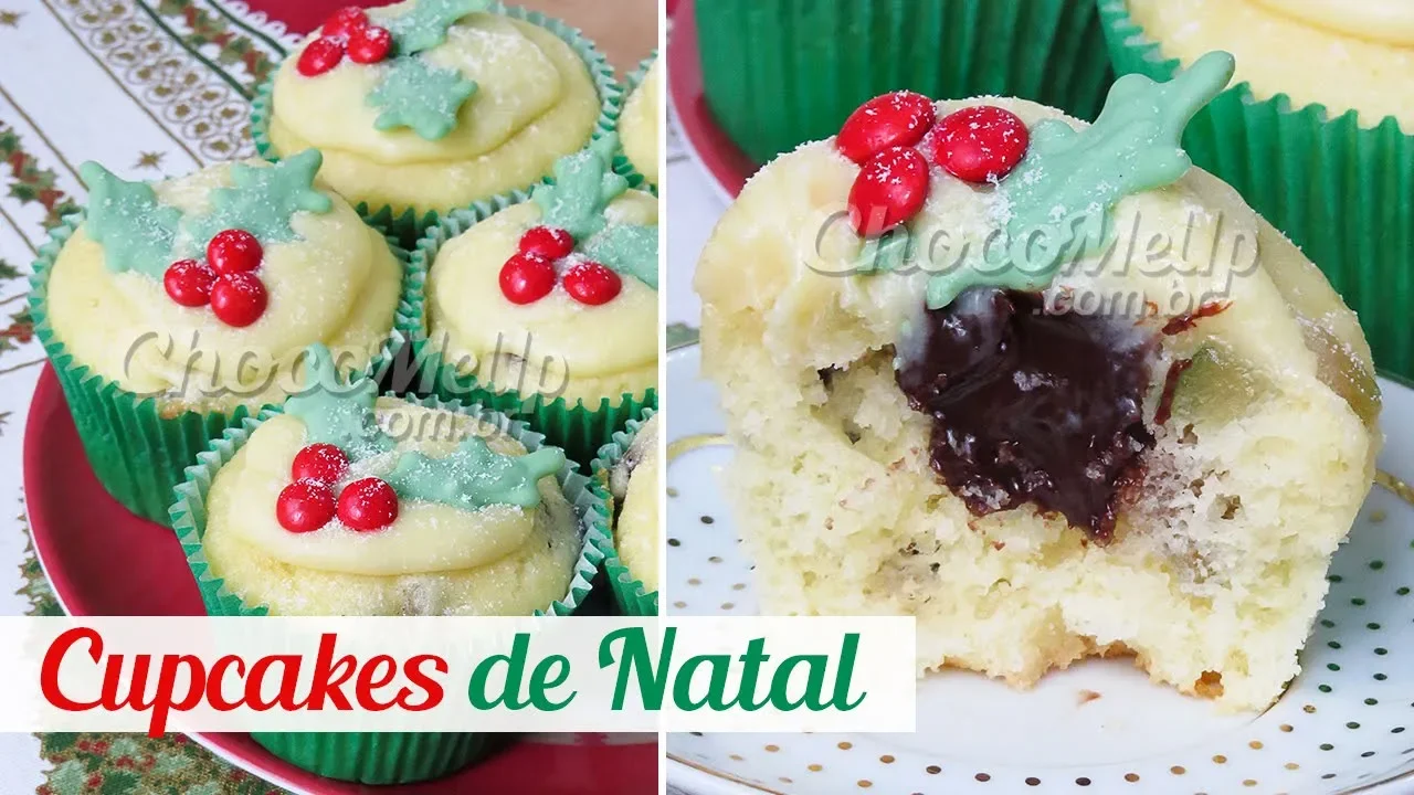 CUPCAKES DE NATAL COM RECHEIO DE TRUFA RECEITA CHOCOMEUP!