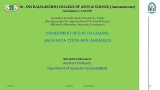 Java Data Types and Variables Java Programming with DSA SNS Institutions