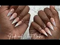 NUDE AND WHITE OMBRE NAILS STILETTO NAIL SHAPING ACRYLIC NAIL TUTORIAL