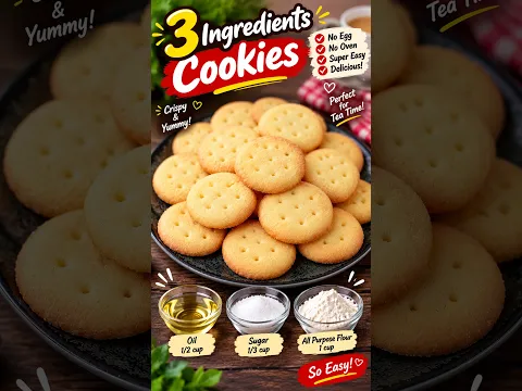 3 Ingredient Cookies Without Oven | Easy & Crispy  #recipe #cookies
