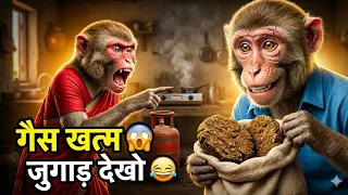 गैस खत्म 😱 बंदर ने लगाया ऐसा जुगाड़ कि सब दंग रह गए! 😂