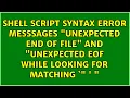 Shell script syntax error messsages unexpected end of file and unexpected EOF while looking