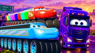 GIANT Long Colors McQueen Grean Red with HUGE WIDE SPIKES Wheels vs BIG & SMALL | BeamNG.Drive