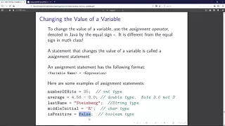 Variable Declaration and Initialization Assignment Statements Printing Variables