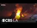 Crews battle Lake Balboa fire in flood control channel