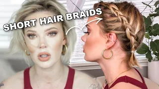 HOW TO BRAID VERY SHORT HAIR Easy Milk Maid Dutch Braid Tutorial ImMalloryBrooke