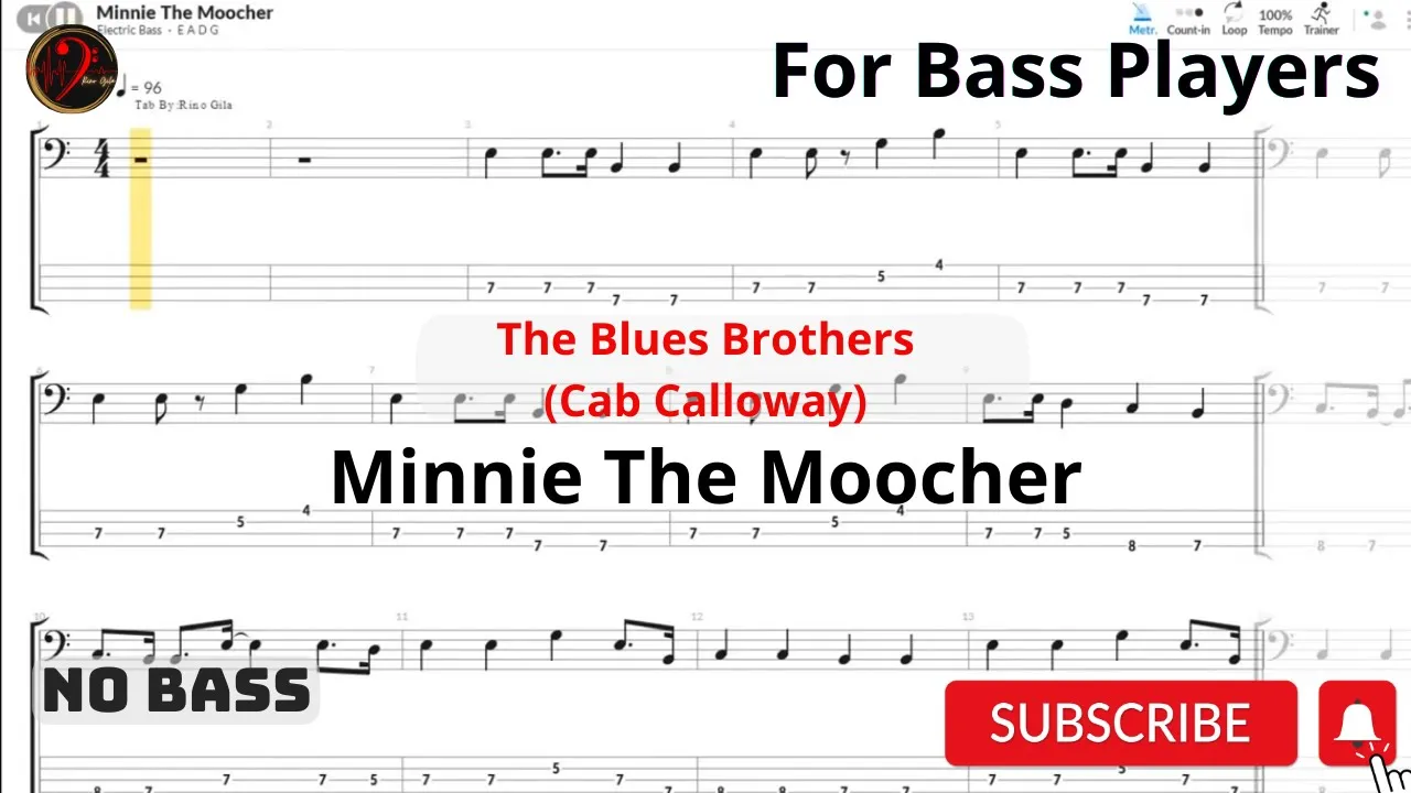 The Blues Brothers(Cab Calloway)- Minnie The Moocher (Play Along Tabs) (Bass Cover)