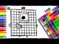 How To Draw Color Magical NUMBERBLOCK 100 Drawing Coloring Tutorial For Kids Easy Art