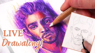 Coloured Pencil Portrait LIVE Drawalong- Fun, Colourful Sketch!