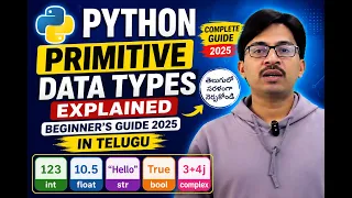 Python Primitive Data Types Tutorial int float string boolean Telugu
