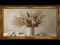 Palm Fronds Protea in a Matte Pot 4K Framed Art Screensaver 2 Hours Silent Painting TV Display