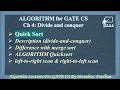 Ch 4 7 Quick Sort Introduction Algorithm lectures for GATE CS by Monalisa Pradhan