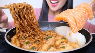 RICE CAKE + BLACKBEAN NOODLES + DUMPLINGS  + SASHIMI (ASMR EATING SOUNDS) LIGHT WHISPERS | SAS-ASMR