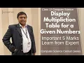 Display Multiplication Table Lesson 6 Control Structures 5 Marks Class 12 Computer Science