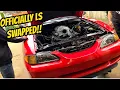 THE SWAP BEGINS Ford Mustang LS Swap Part 1 Engine Trans Installed