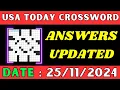 USA Today Crossword Clue Answers for Nov 25 2024 Solved