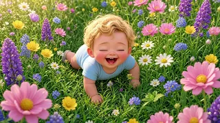Baby and Puppy in a Flower Field | Flowers - Miley Cyrus