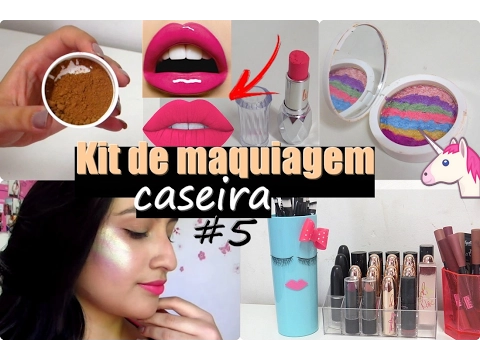 KIT DE MAQUIAGEM CASEIRA#5 (ILUMINADOR UNICÓRNIO, TRANSFORMANDO BATOM EM MATTE, BRONZER SEM SOMBRA..