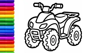 Quad Bike Drawing Painting Coloring for Kids and Toddlers Easy Vehicles Drawing for Kids