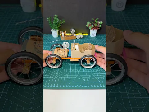 Cardboard Car + Electromagnet motor ⚡️#dcmotor #tech #youtubeshorts #dcmotorproject #craft