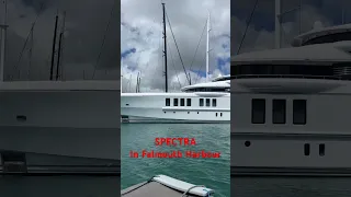 First of the many super yachts moored in Falmouth Antigua #svsaracenstravels