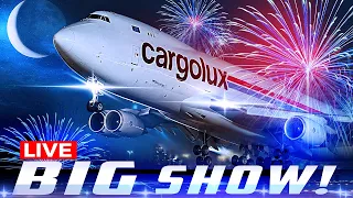 LIVE - MOONRISE LUNAR ECLIPSE FIREWORKS BIG PLANES at BUSY CHICAGO O HARE AIRPORT ORD AVGEEK