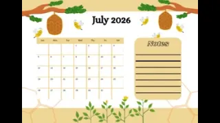 2026 Bee-Themed Calendar Bee Happy 2026 Calendar PDF Canva Editable Design