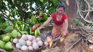 Life in jungle, Duck hot spicy roasted for food in jungle, Egg braised tasty for Eating delicious