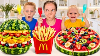 🍕🍟БУРГЕР, ПИЦЦА И ФРИ ИЗ ФРУКТОВ?! Дети ОЦЕНИВАЮТ!