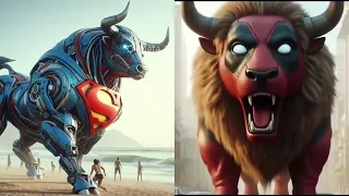 Superheroes but Lion bull vs bull robot 💥Marvel & DC-All#spiderman #marvel #avengers #shorts  