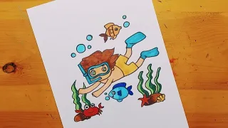 رسم تصميم فني عن رحلة غوص بحرية 3 