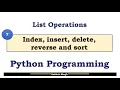 Lists in Python Part 7 use of index insert delete reverse and sort