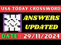 USA Today Crossword Puzzle Answers for Nov 29 2024 Puzzle answers for all of USA TODAY Crossword