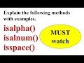 Explain with examples i isalpha ii isalnum iii isspace Python EnggClasses