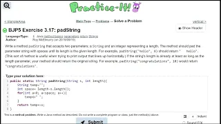 Java Practice It 3 17 padString method basics parameters return Strings for loop