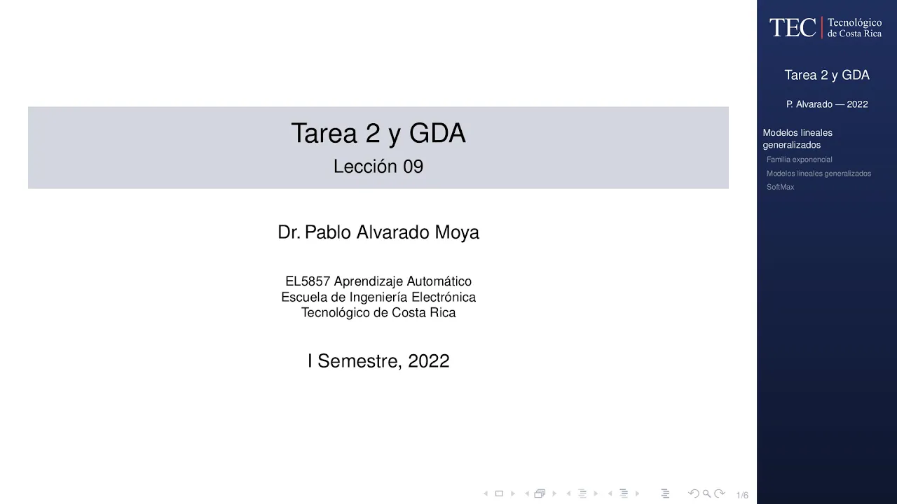 EL5857 Lección 09: Tarea 2 y GDA