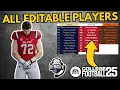 A LIST OF ALL EDITABLE PLAYERS IN COLLEGE FOOTBALL 25