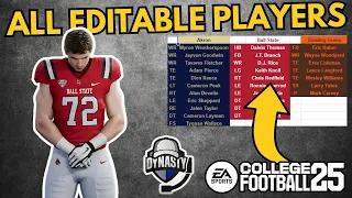 A LIST OF ALL EDITABLE PLAYERS IN COLLEGE FOOTBALL 25