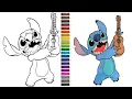 How to color Stitch coloring page Stich playing the guitar Page de coloriage Stitch