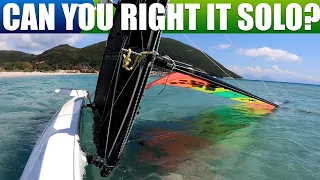 Capsize righting the Hobie 16 with easy junior sail  Solo
