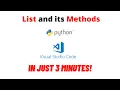 List and its Methods Python Visual studio code Learn with Aditya