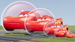 Big & Small Lightning Mcqueen in Inflatable Balloon vs Trains | BeamNG.Drive