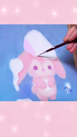 Illustration making♡Glitter Shampoo♡かわいいうさぎと鳥さん♡#グリッターシャンプー #art #イラストメイキング #アナログ #キャンバスアート