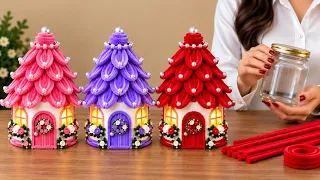 😍Başka Yerde Yok🎄Cam Kavanozdan Işıklı Noel Evleri Yapımı✨