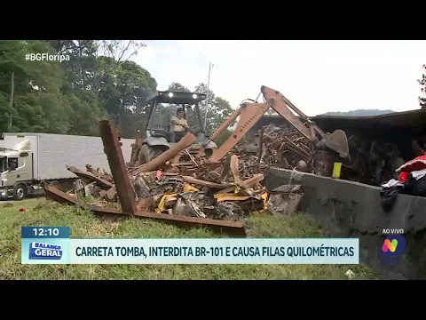 Acidente com carreta gera grande congestionamento na BR-101