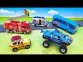 Download Lagu Toy Ambulance, Fire Truck, Monster truck, Police car, School bus, Pirates  | Toys Review for Kids
