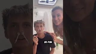 The family bonding activity nobody asked for 😂 #nosewax #sailing #boatlife