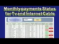 Tv and internet Cable payments and recovery sheet Routine payment status and monthly activity